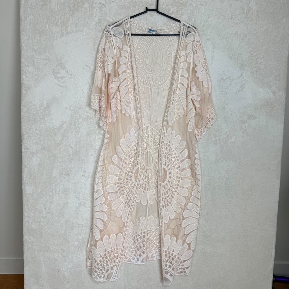 Boho Lace Kimono Cardigan Sheer Beach Cover Up Festival Duster Cream M‎
